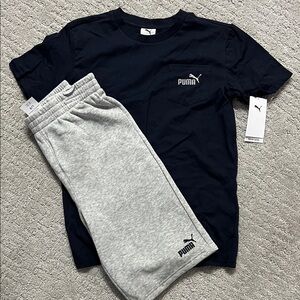 Puma Navy Tee and Light Gray Short Set